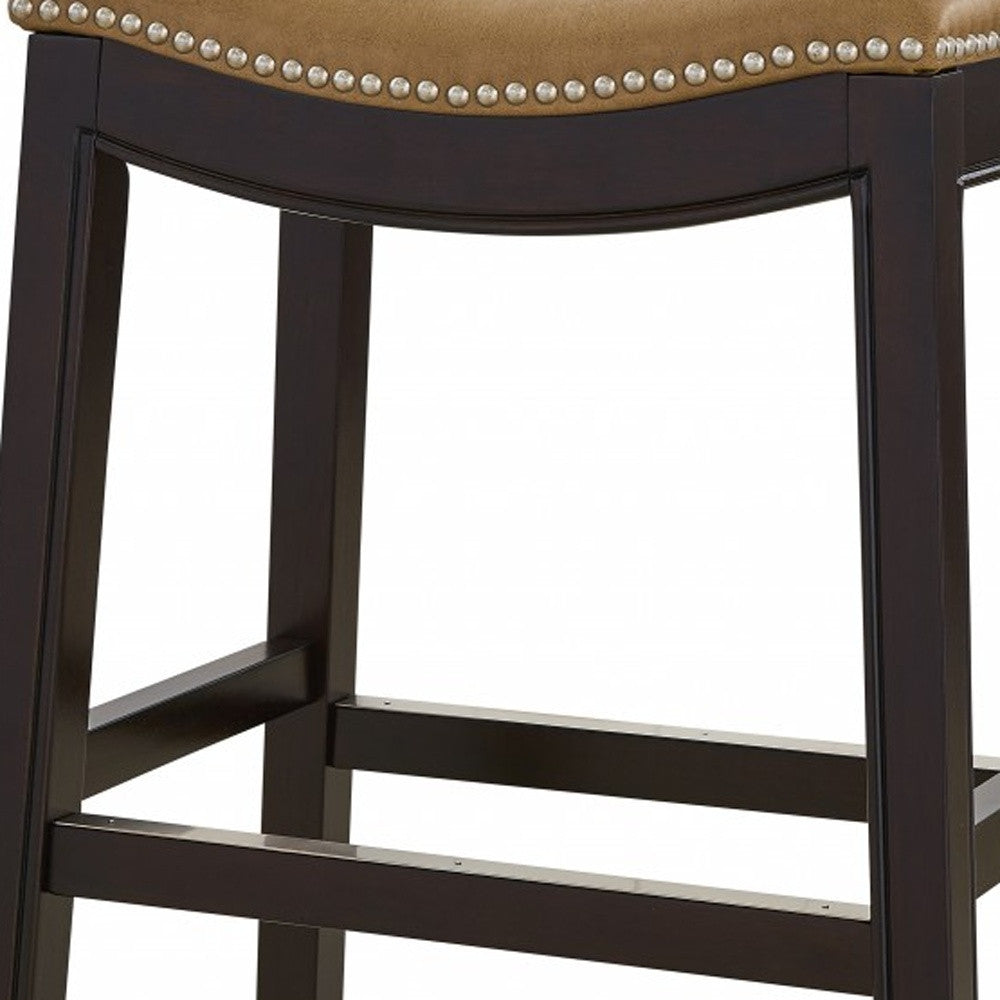 26" Tan And Espresso Solid Wood Backless Bar Height Bar Chair - Living Room