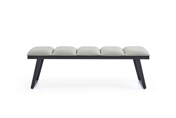 57" Light Gray and Black Upholstered Faux Leather Bench Default Title