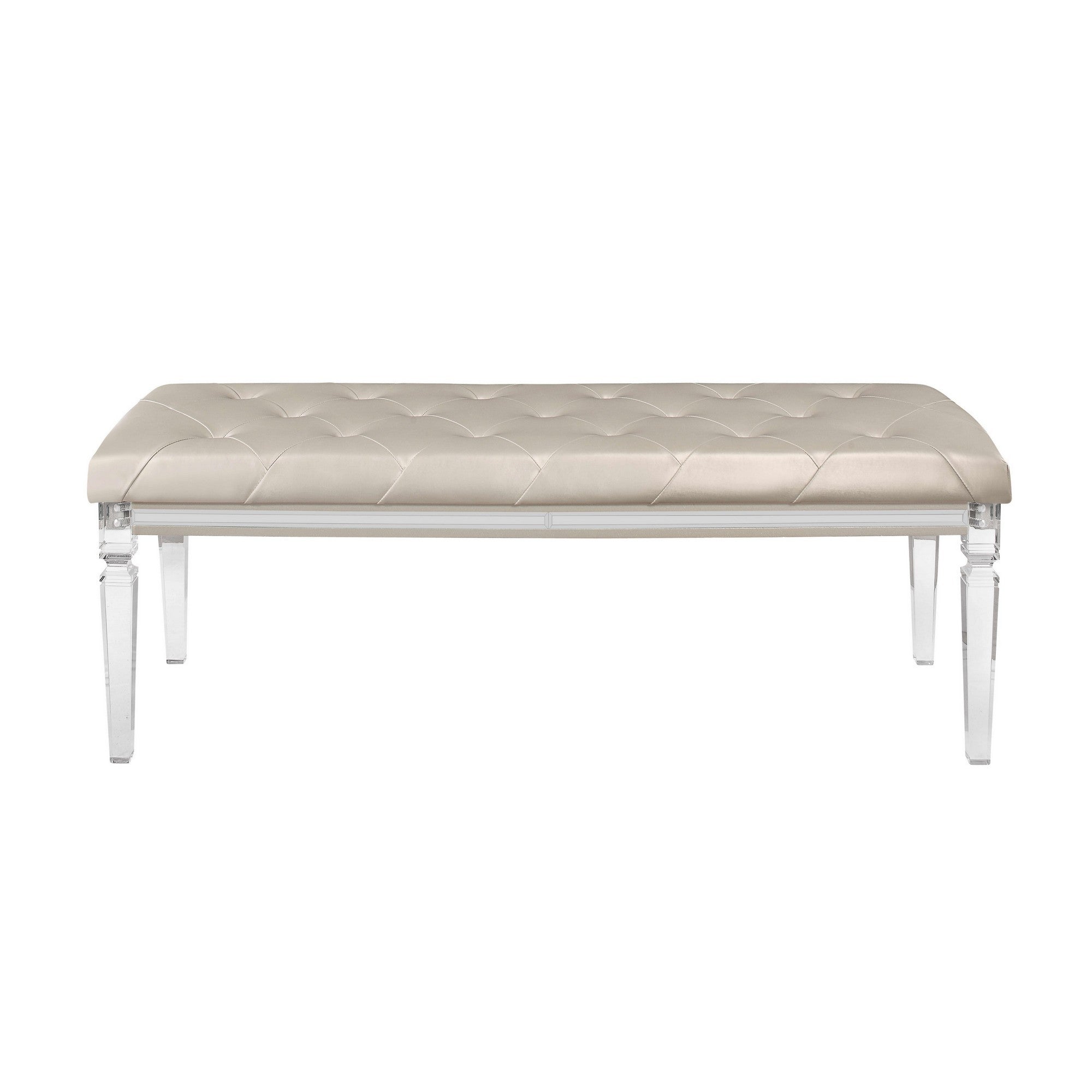 54" Champagne and Clear Upholstered Faux Leather Bench - Living Room