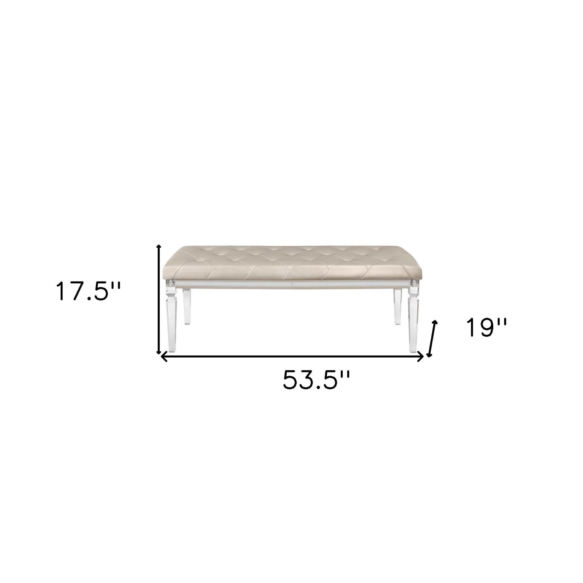 54" Champagne and Clear Upholstered Faux Leather Bench - Living Room