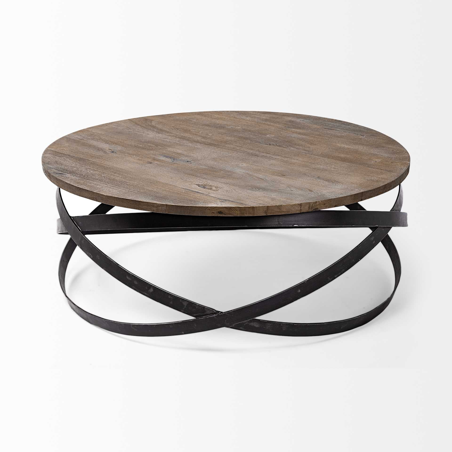41" Brown and Black Solid Wood and Metal Round Coffee Table - Living Room