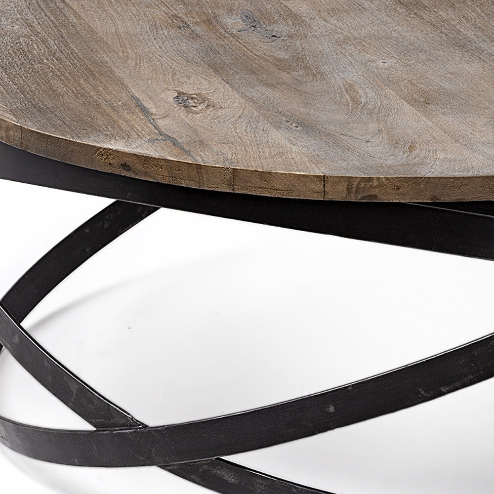41" Brown and Black Solid Wood and Metal Round Coffee Table - Living Room