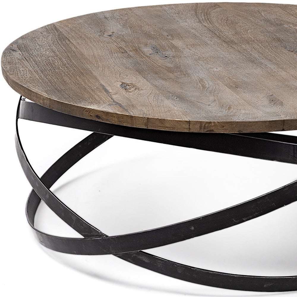 41" Brown and Black Solid Wood and Metal Round Coffee Table - Living Room