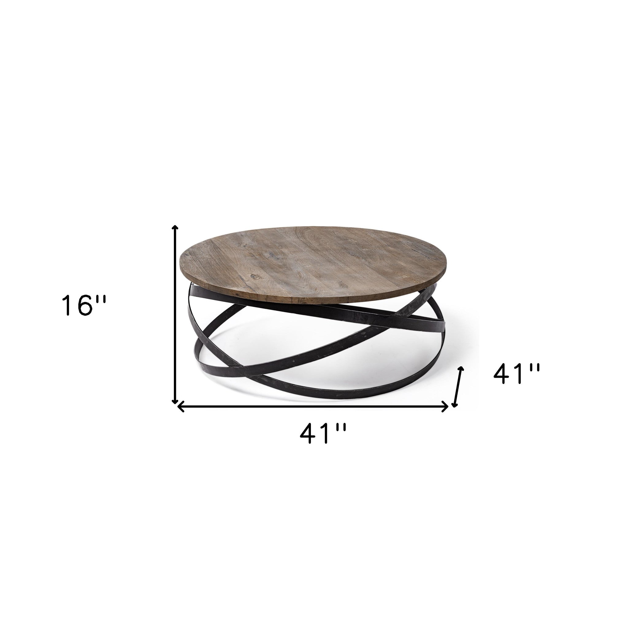 41" Brown and Black Solid Wood and Metal Round Coffee Table - Living Room