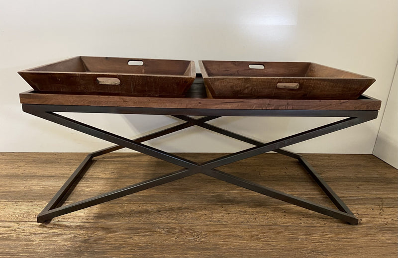 27" Brown And Black Solid Wood Cross Legs Coffee Table - Living Room