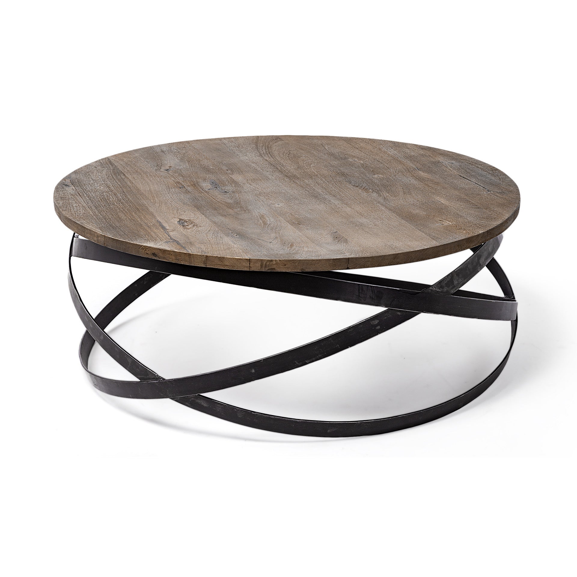41" Brown and Black Solid Wood and Metal Round Coffee Table - Living Room