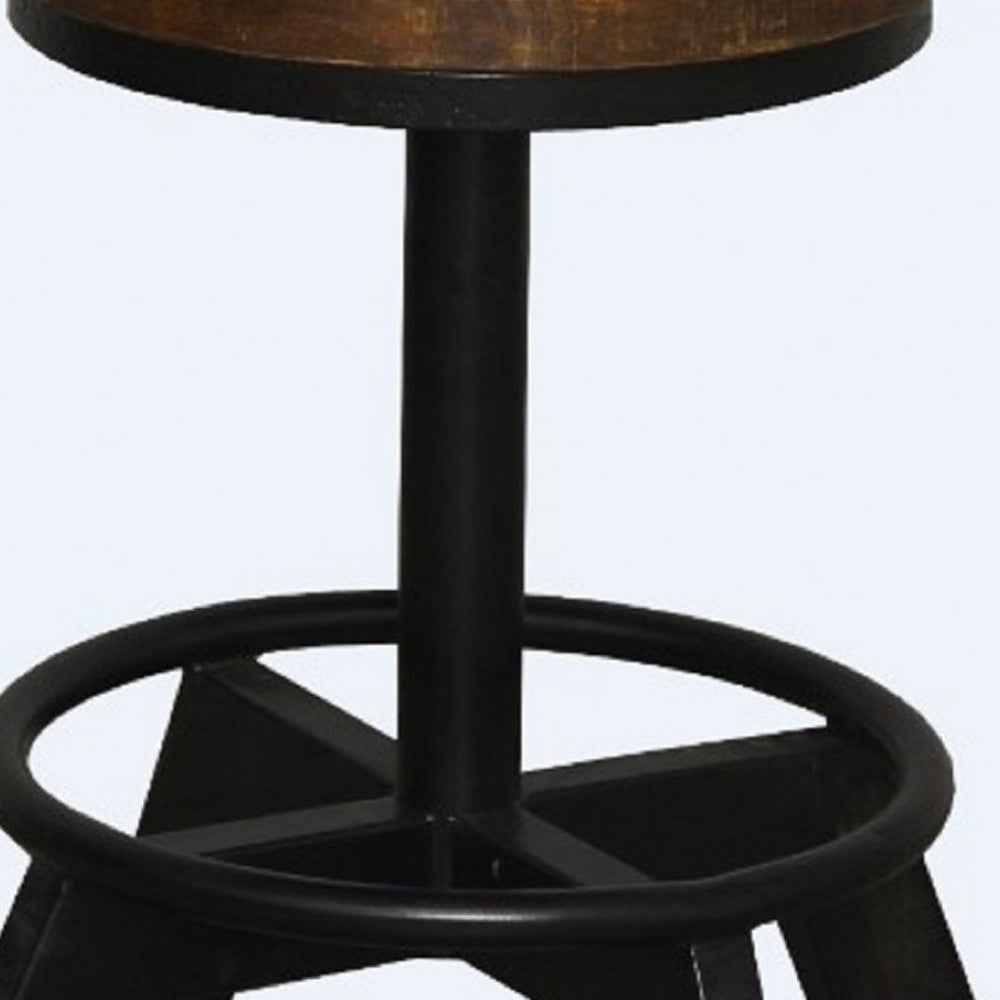 22" Brown and Black Solid Wood and Iron Backless Bar Chair