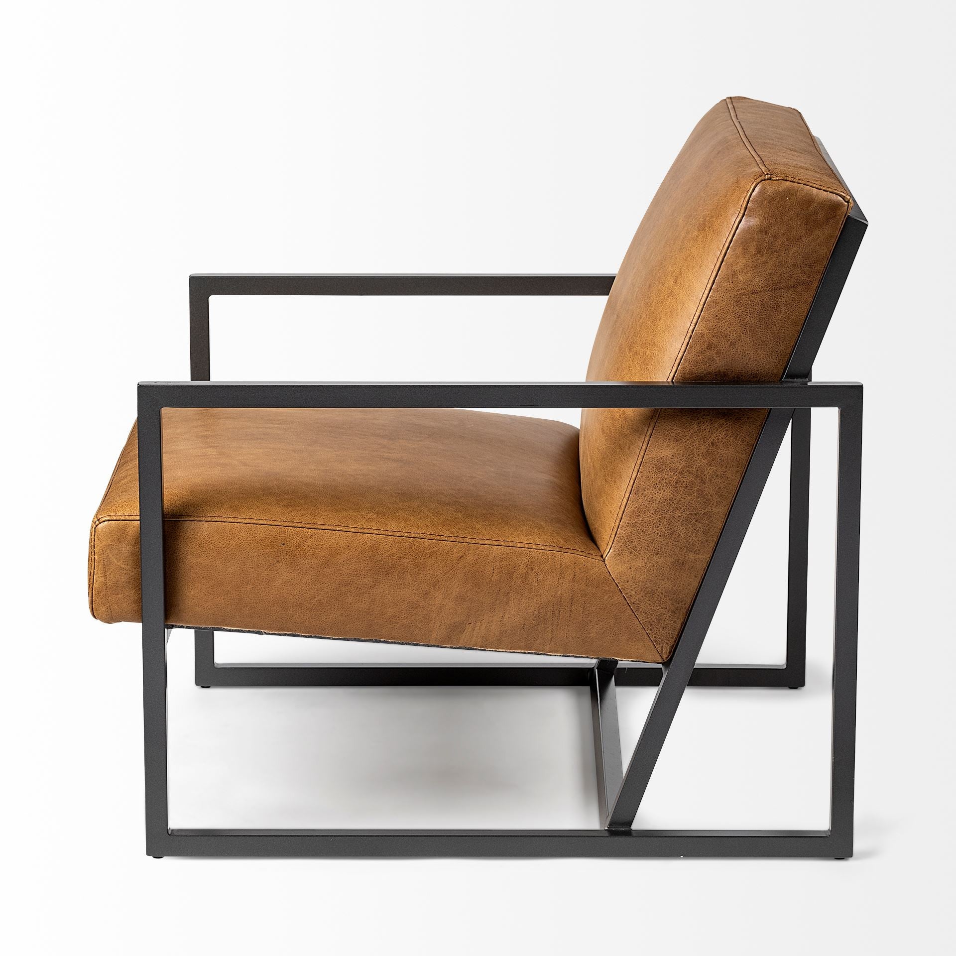 32" Brown and Black Faux Leather Distressed Arm Chair - Living Room