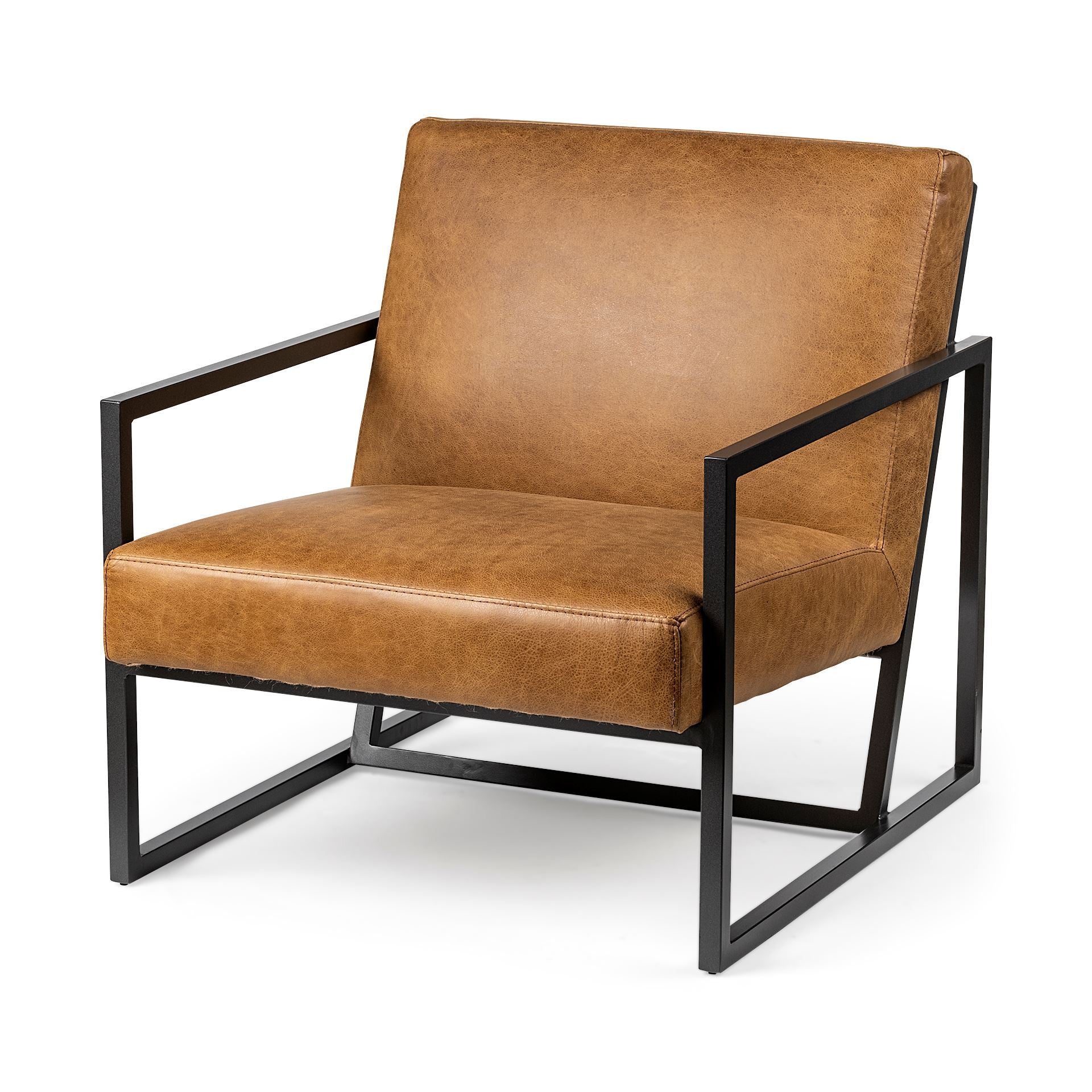 32" Brown and Black Faux Leather Distressed Arm Chair - Living Room