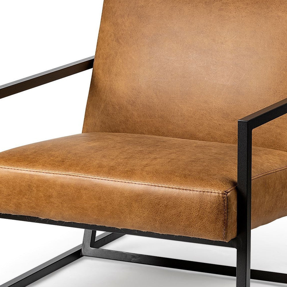 32" Brown and Black Faux Leather Distressed Arm Chair - Living Room