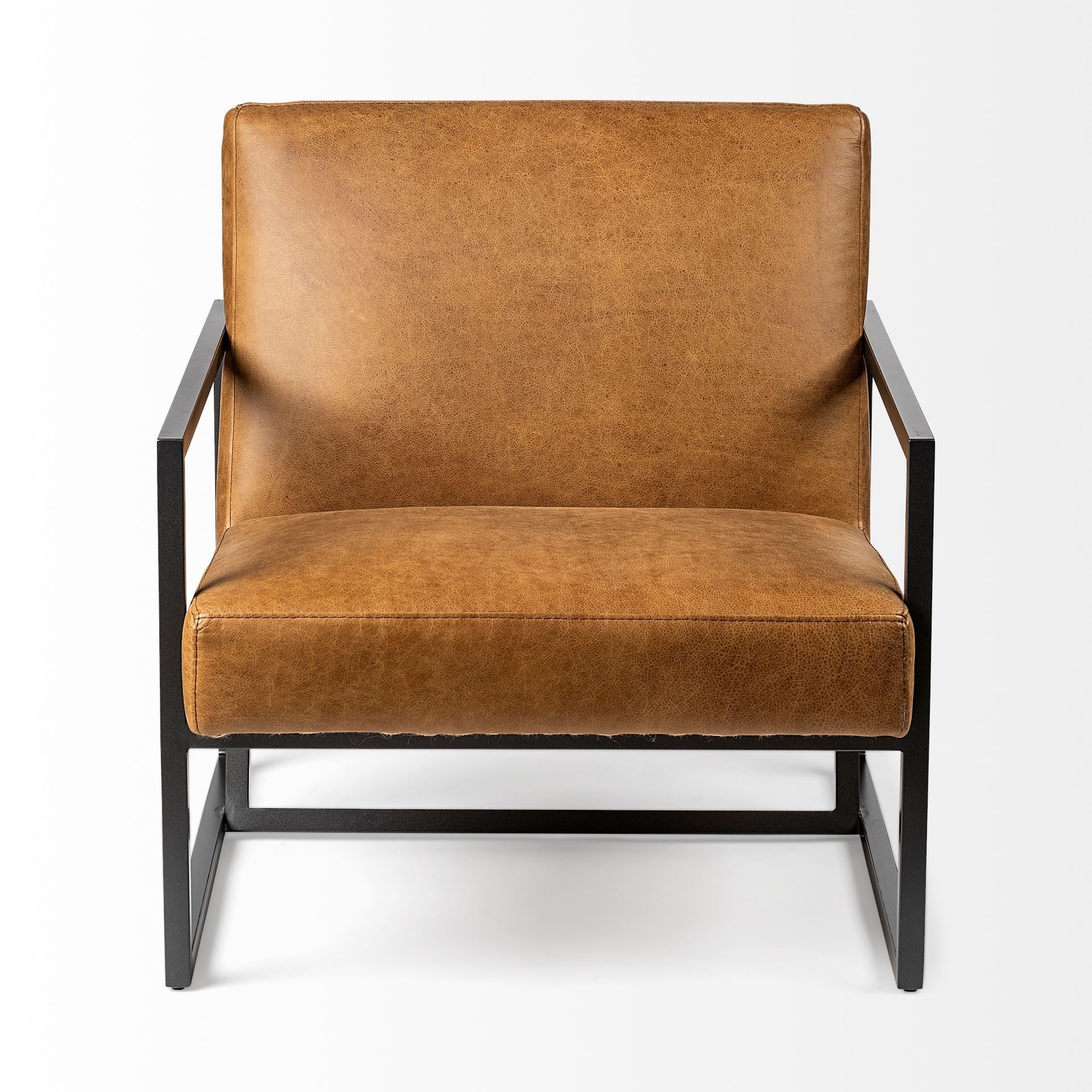 32" Brown and Black Faux Leather Distressed Arm Chair - Living Room