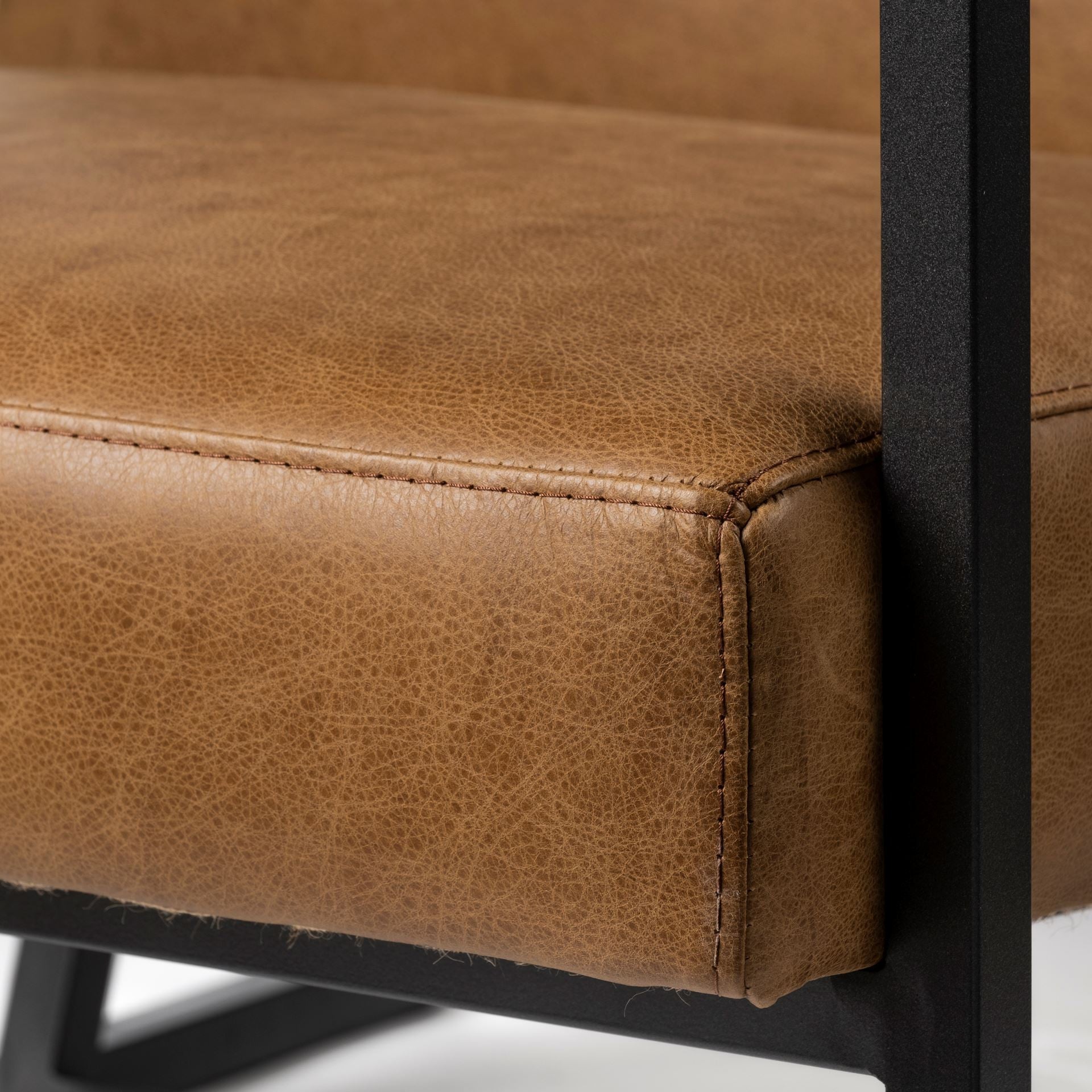 32" Brown and Black Faux Leather Distressed Arm Chair - Living Room