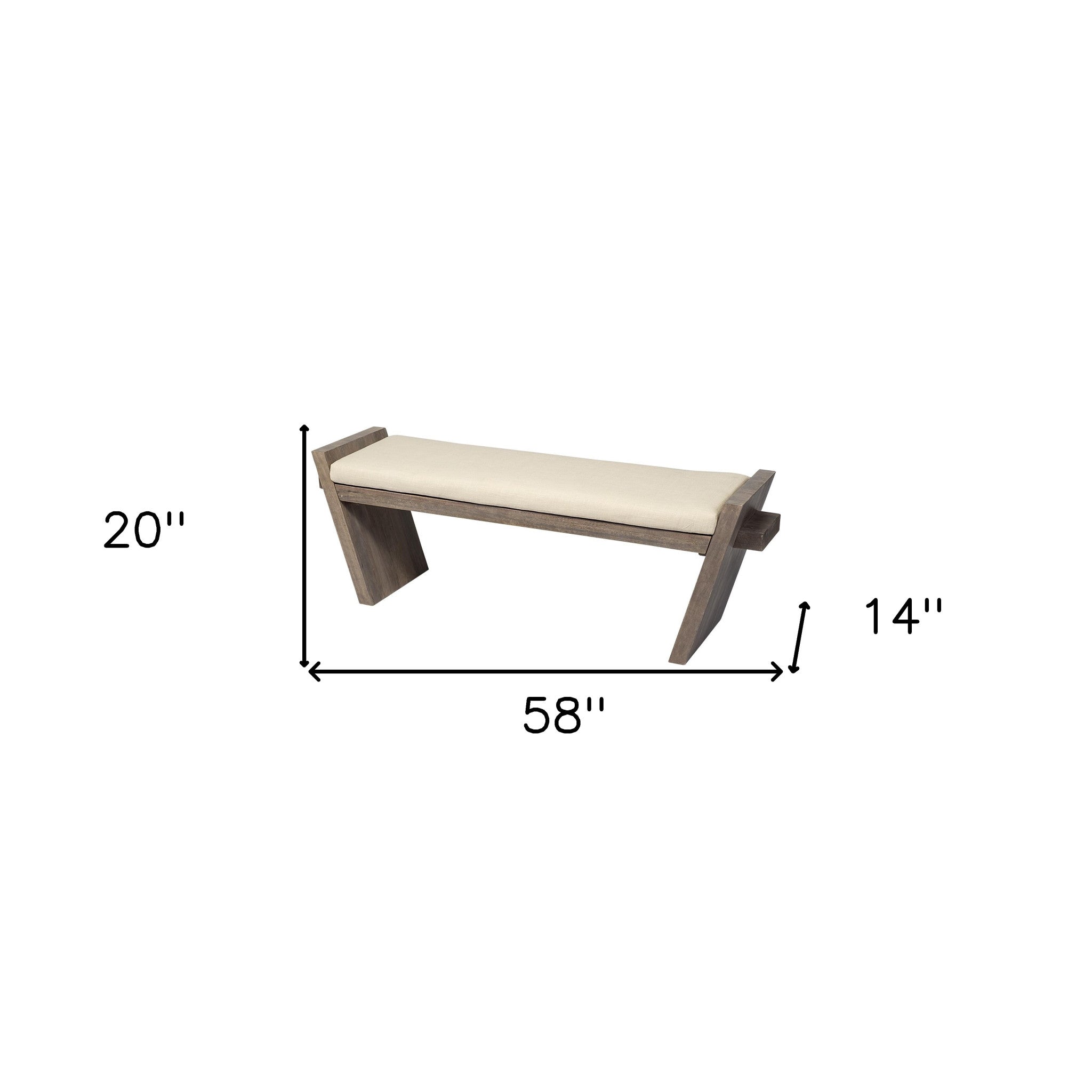 14" Cream and Brown Upholstered Linen Blend Bench - Living Room