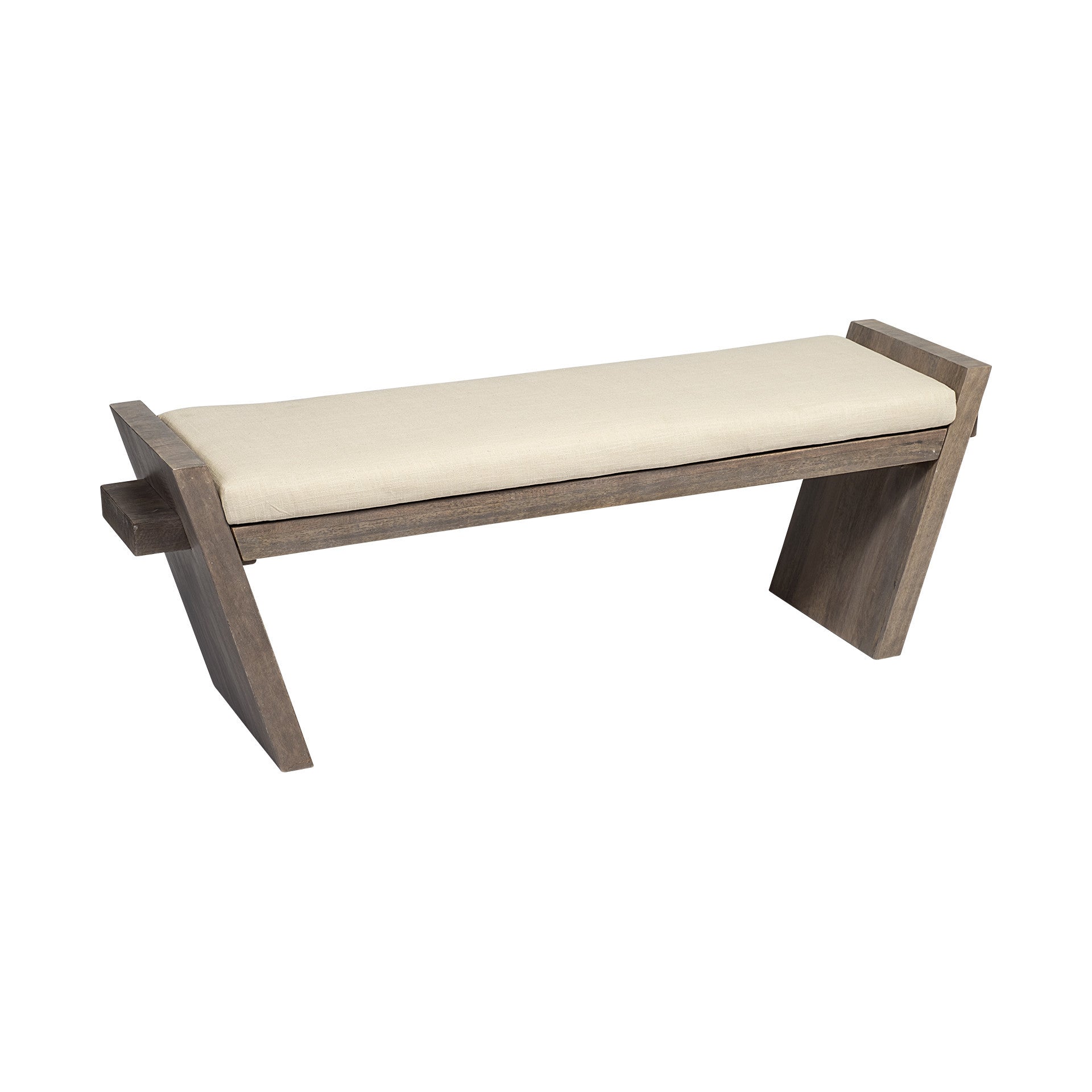 14" Cream and Brown Upholstered Linen Blend Bench - Living Room