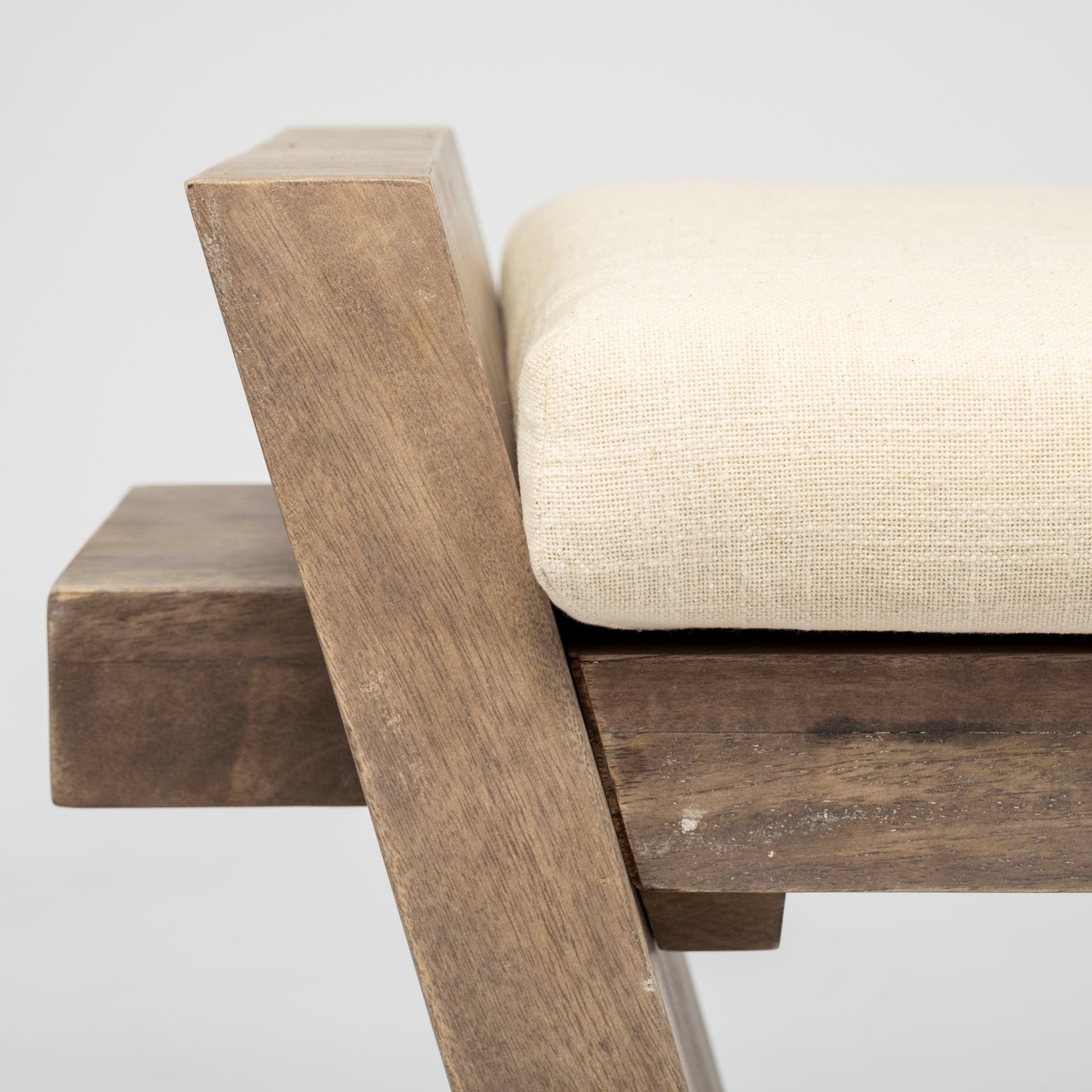 14" Cream and Brown Upholstered Linen Blend Bench - Living Room