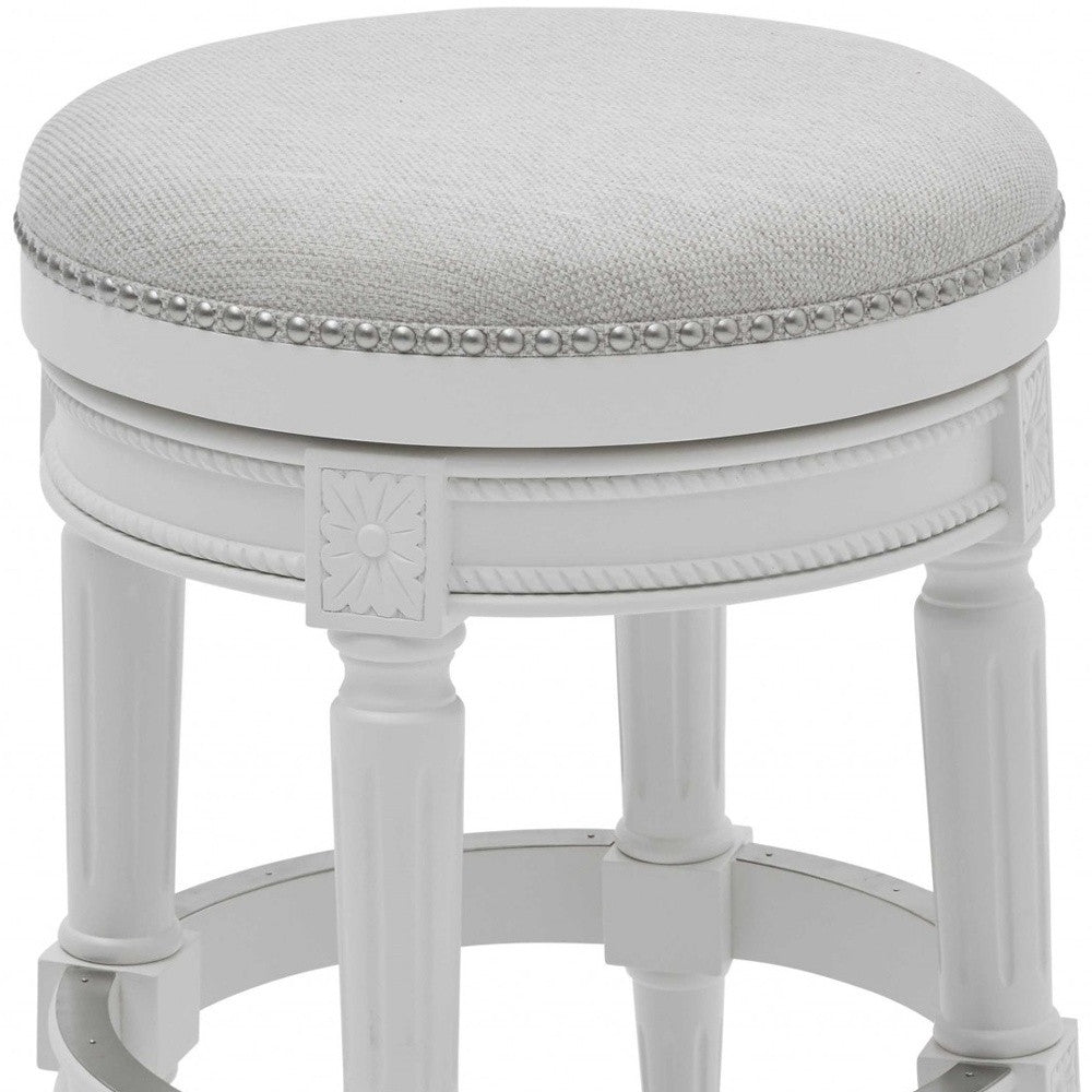 26" White Fabric And Solid Wood Backless Counter Height Swivel Bar Chair - Living Room