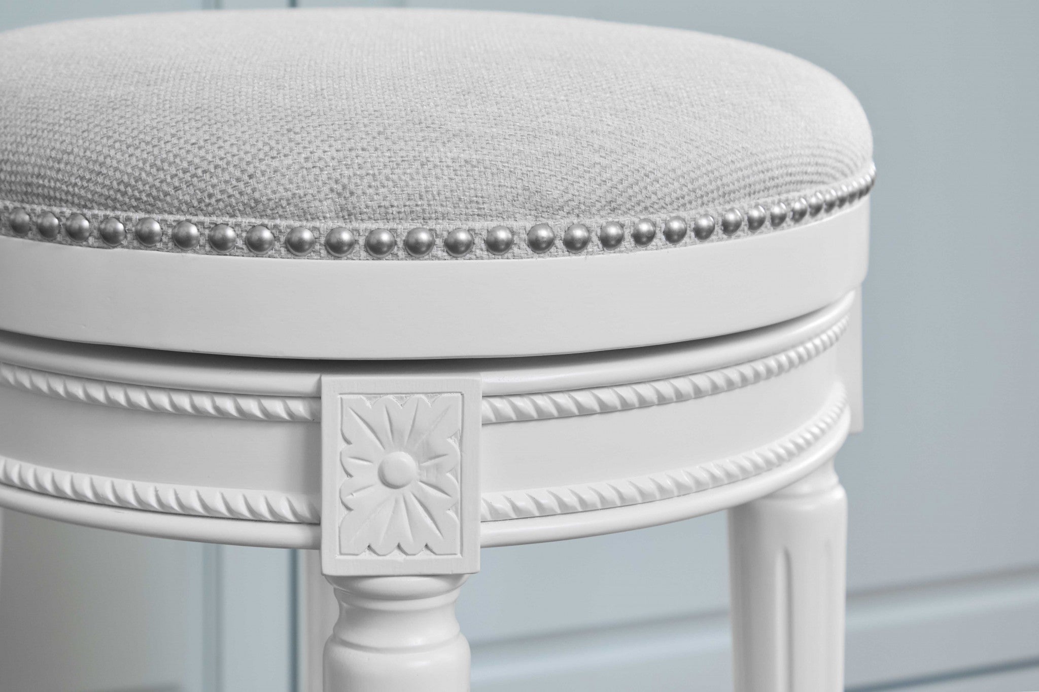 26" White Fabric And Solid Wood Backless Counter Height Swivel Bar Chair - Living Room