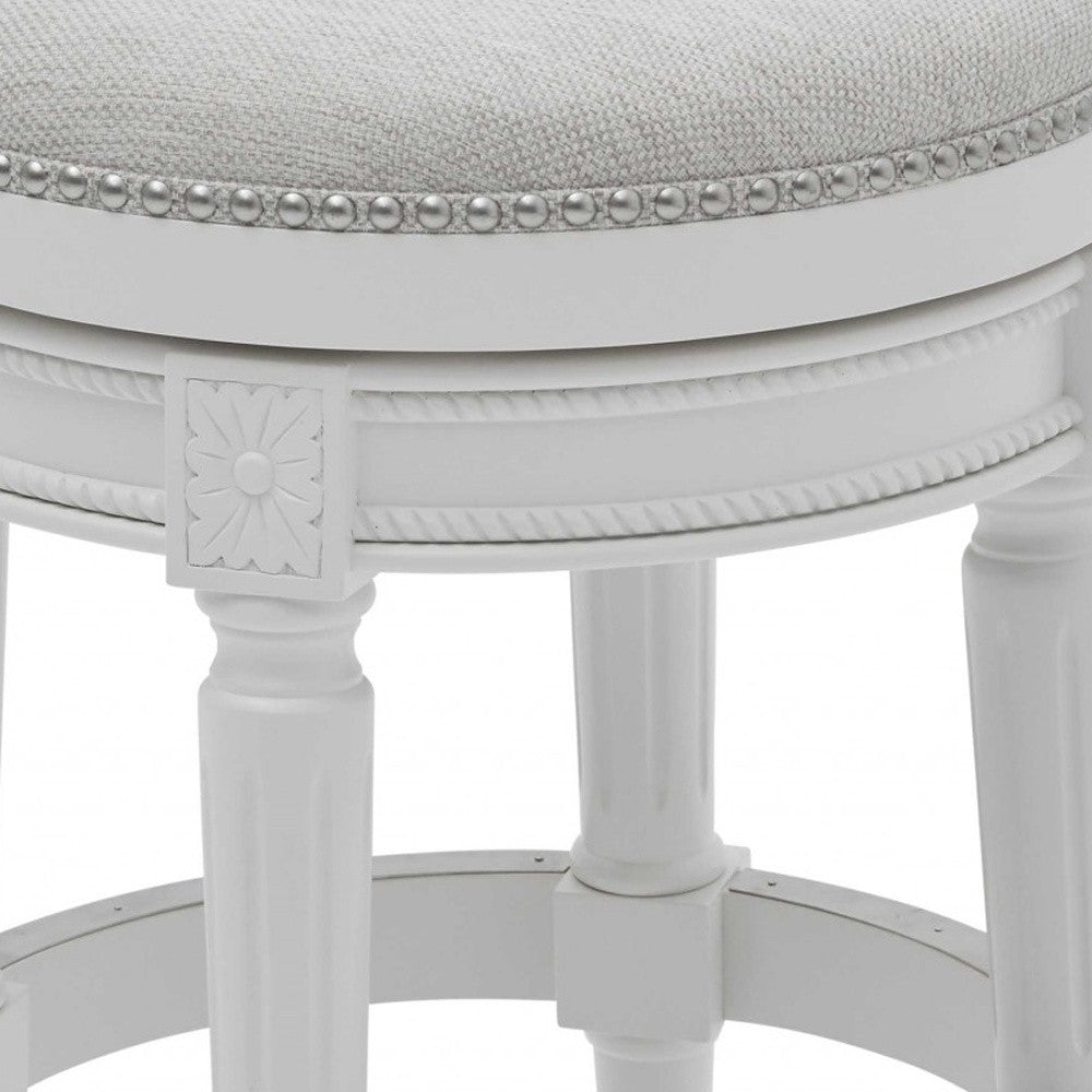 26" White Fabric And Solid Wood Backless Counter Height Swivel Bar Chair - Living Room