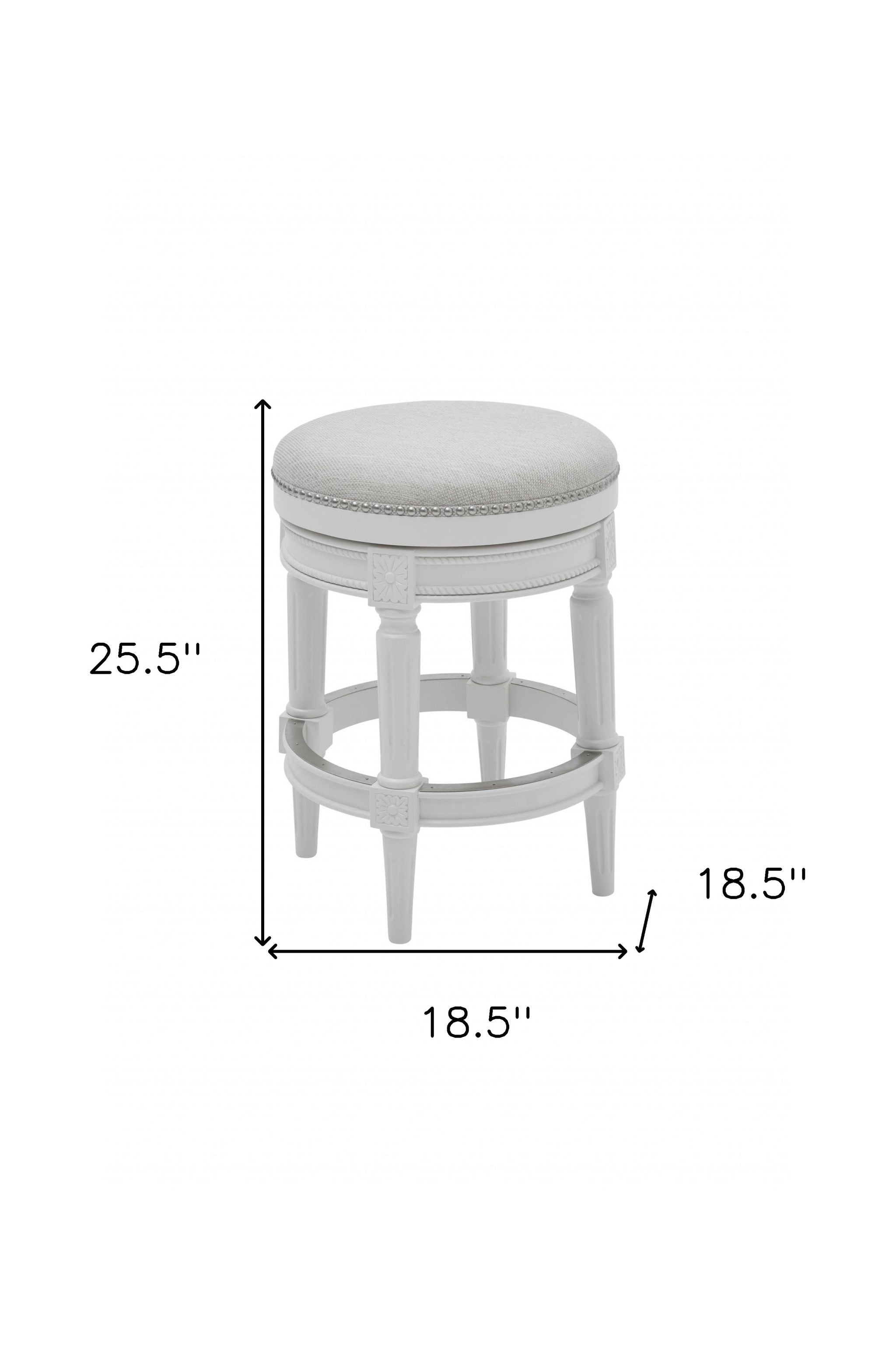 26" White Fabric And Solid Wood Backless Counter Height Swivel Bar Chair - Living Room