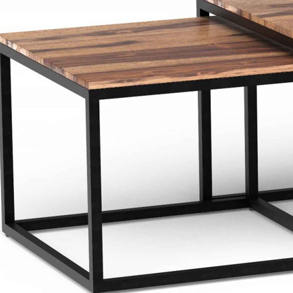 Set of Three 47" Natural And Black Solid Wood And Iron Coffee Table