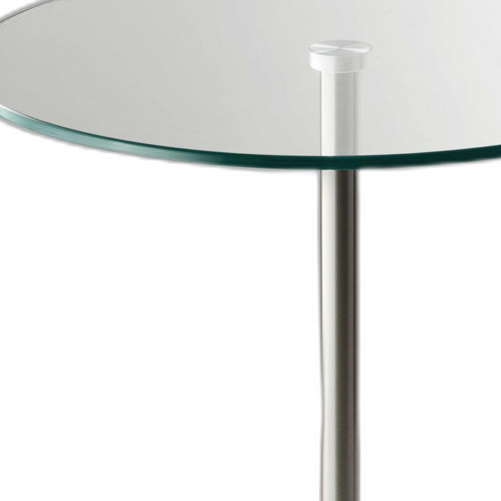 21" Silver And Clear Glass Round End Table - Living Room