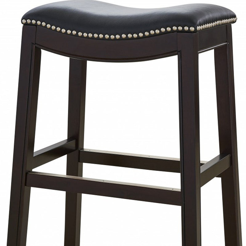 26" Black And Espresso Faux Leather And Solid Wood Backless Counter Height Bar Chair - Living Room