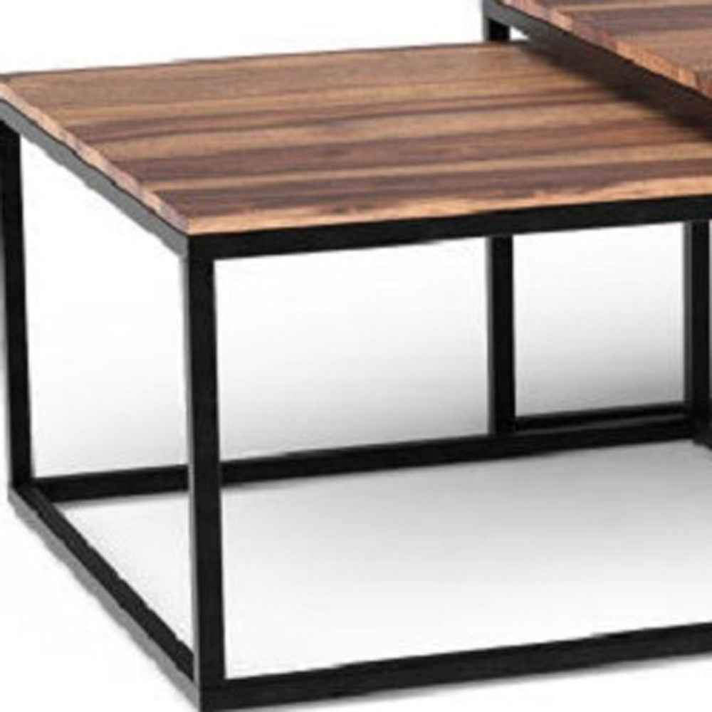 30" Brown And Black Solid Wood And Iron Square Coffee Table