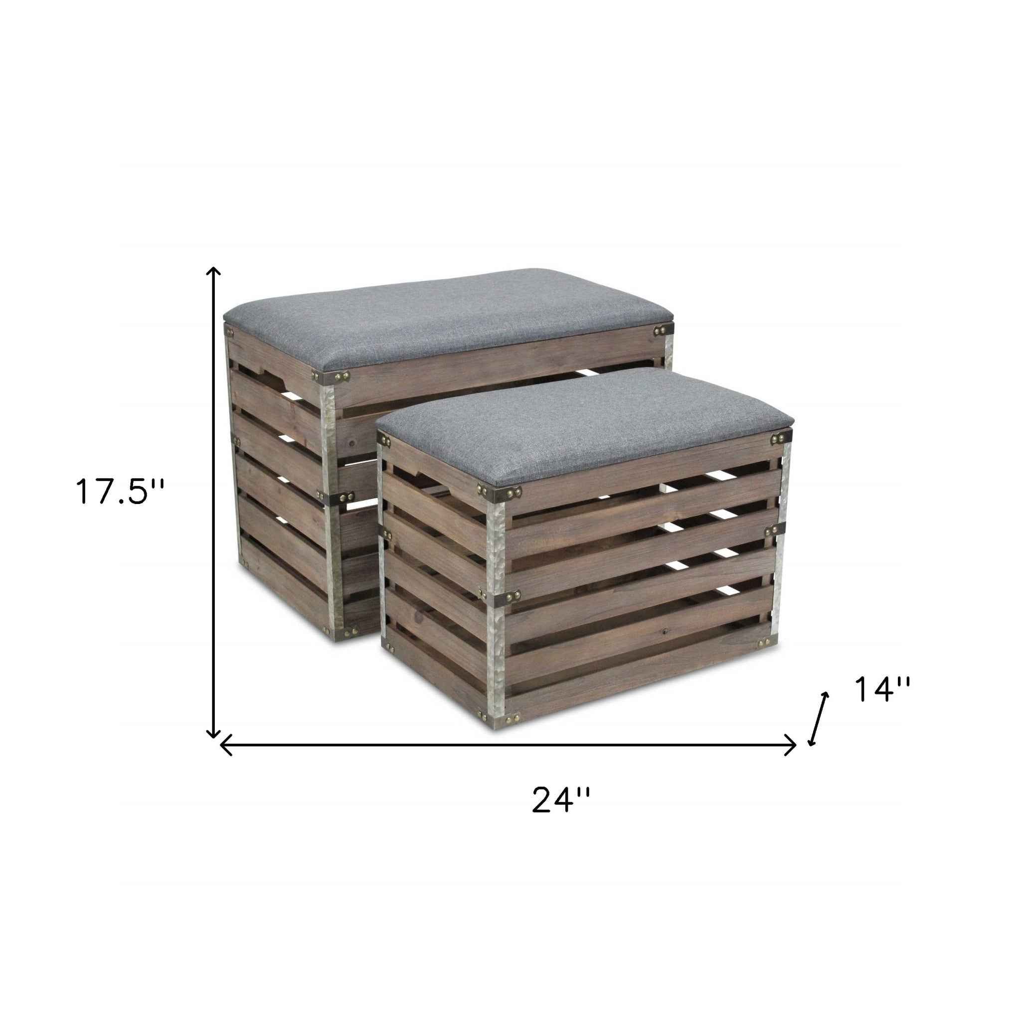 24" Gray and Brown Linen Upholstered Storage Bench with Flip Top