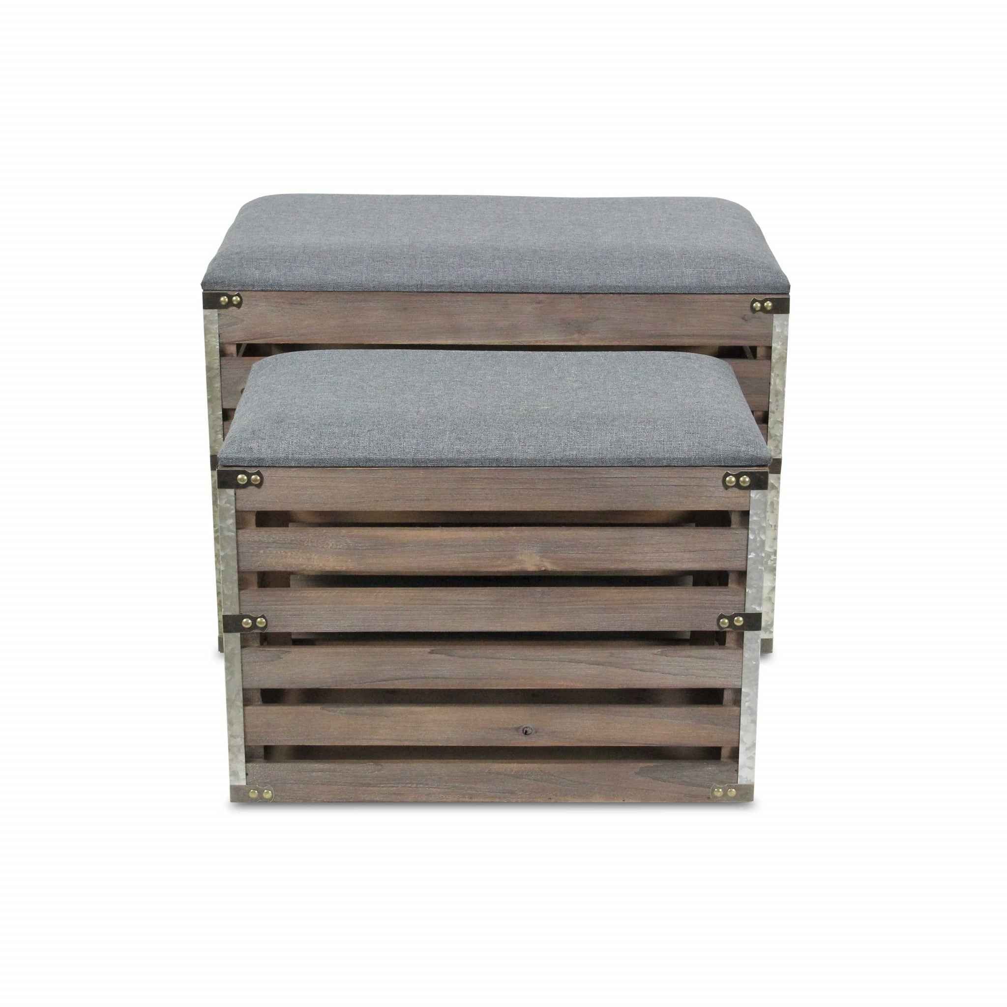 24" Gray and Brown Linen Upholstered Storage Bench with Flip Top