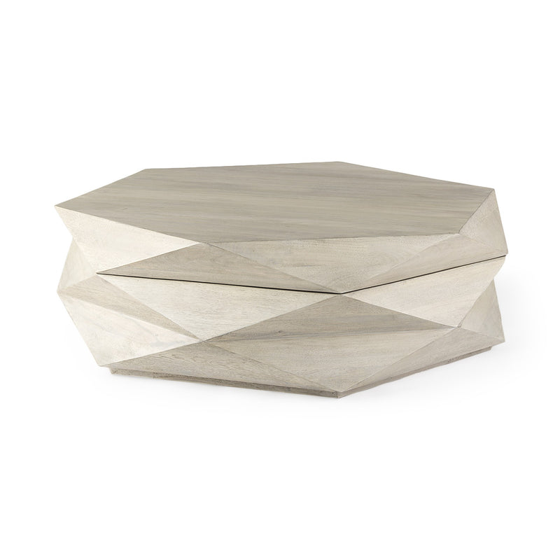 48" Natural Solid Wood Hexagon Lift Top Solid Coffee Table - Living Room