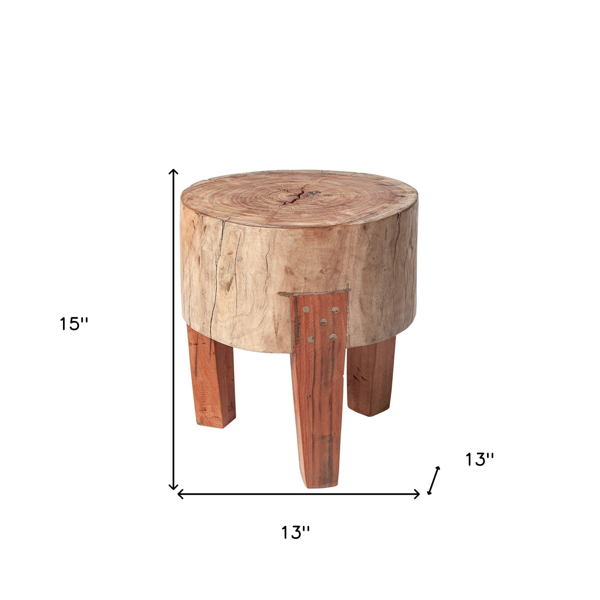 15" Dark Brown And Brown Distressed Reclaimed Wood Round End Table - Living Room