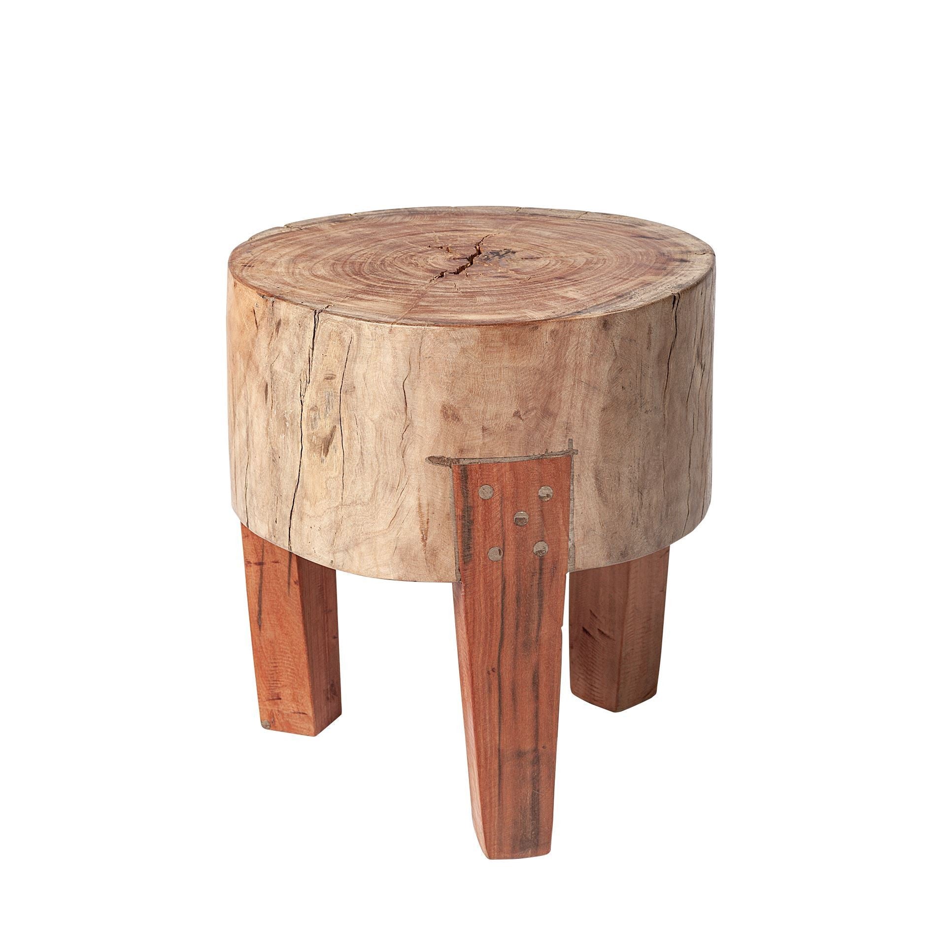 15" Dark Brown And Brown Distressed Reclaimed Wood Round End Table - Living Room