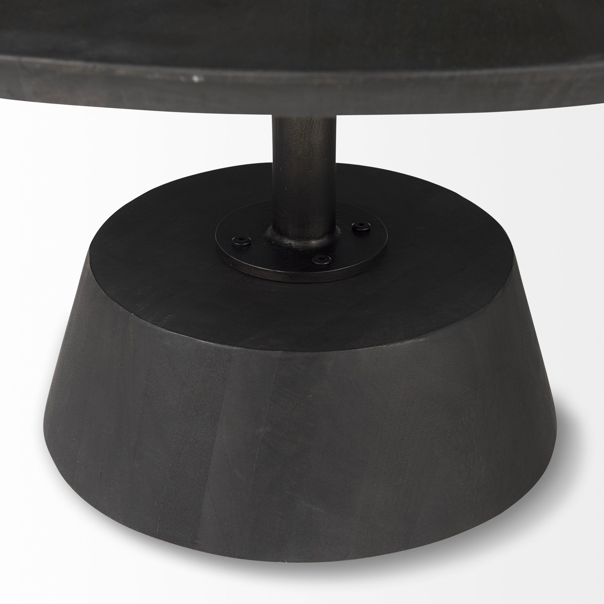 32" Dark Brown and Black Solid Wood and Iron Round Pedestal Coffee Table - Living Room