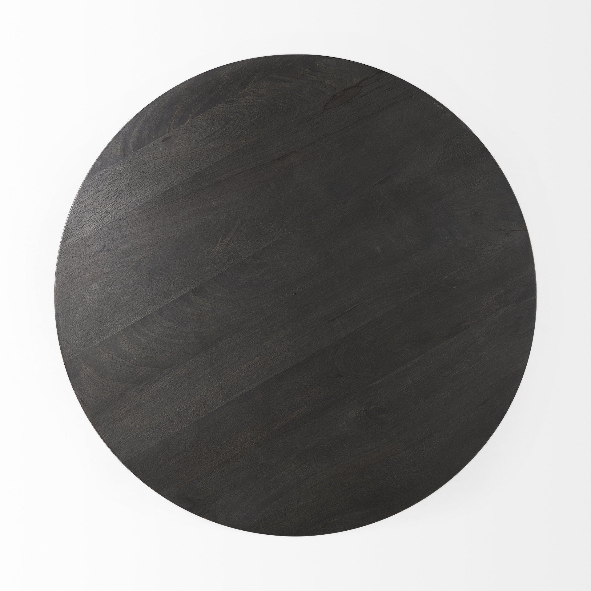 32" Dark Brown and Black Solid Wood and Iron Round Pedestal Coffee Table - Living Room