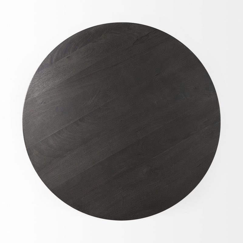 32" Dark Brown and Black Solid Wood and Iron Round Pedestal Coffee Table - Living Room