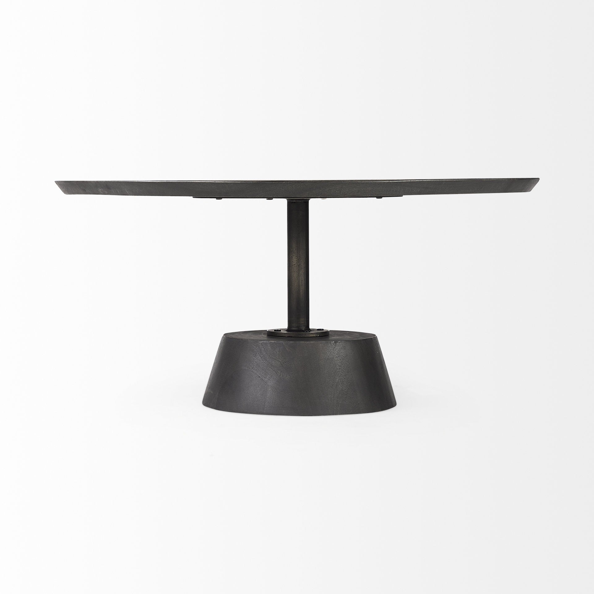 32" Dark Brown and Black Solid Wood and Iron Round Pedestal Coffee Table - Living Room