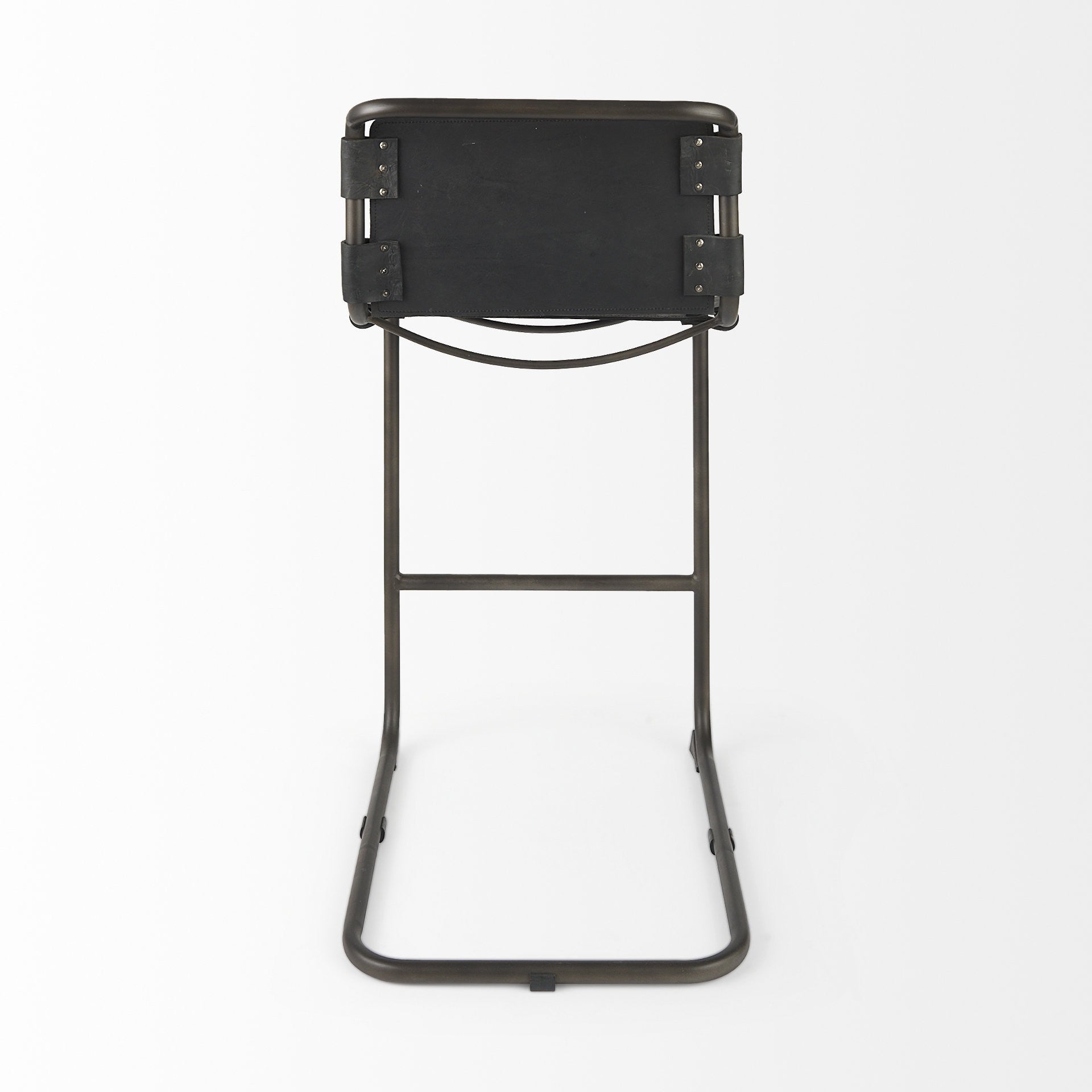 30" Black And Gray Leather And Iron Bar Height Bar Chair - Living Room