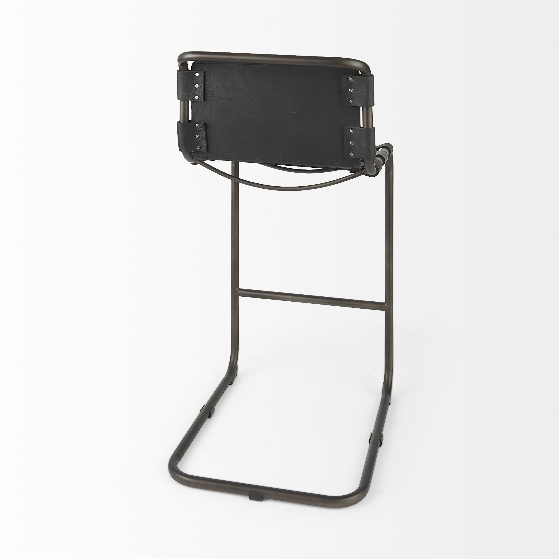 30" Black And Gray Leather And Iron Bar Height Bar Chair - Living Room