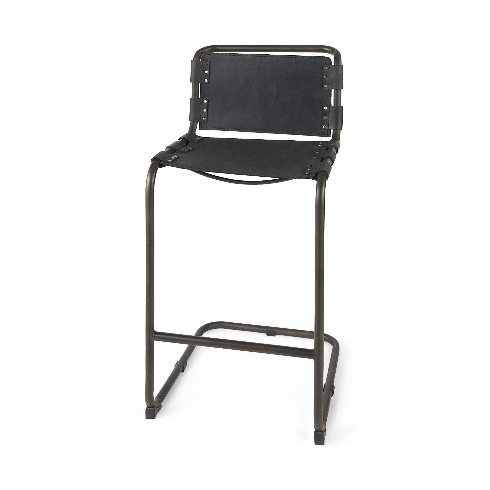 30" Black And Gray Leather And Iron Bar Height Bar Chair - Living Room