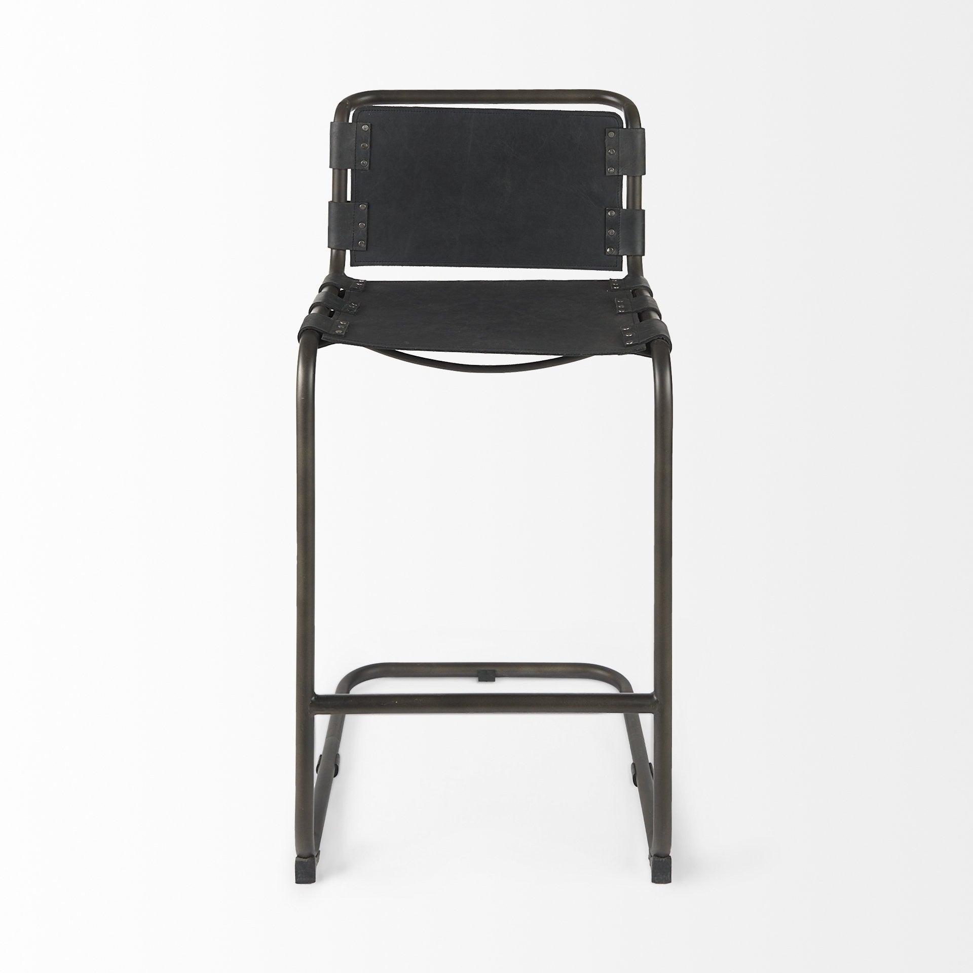 30" Black And Gray Leather And Iron Bar Height Bar Chair - Living Room