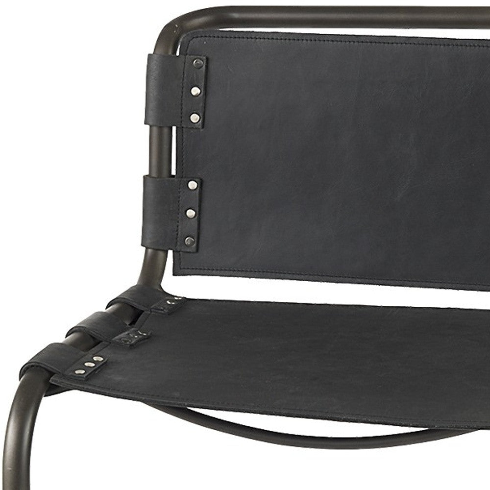 30" Black And Gray Leather And Iron Bar Height Bar Chair - Living Room