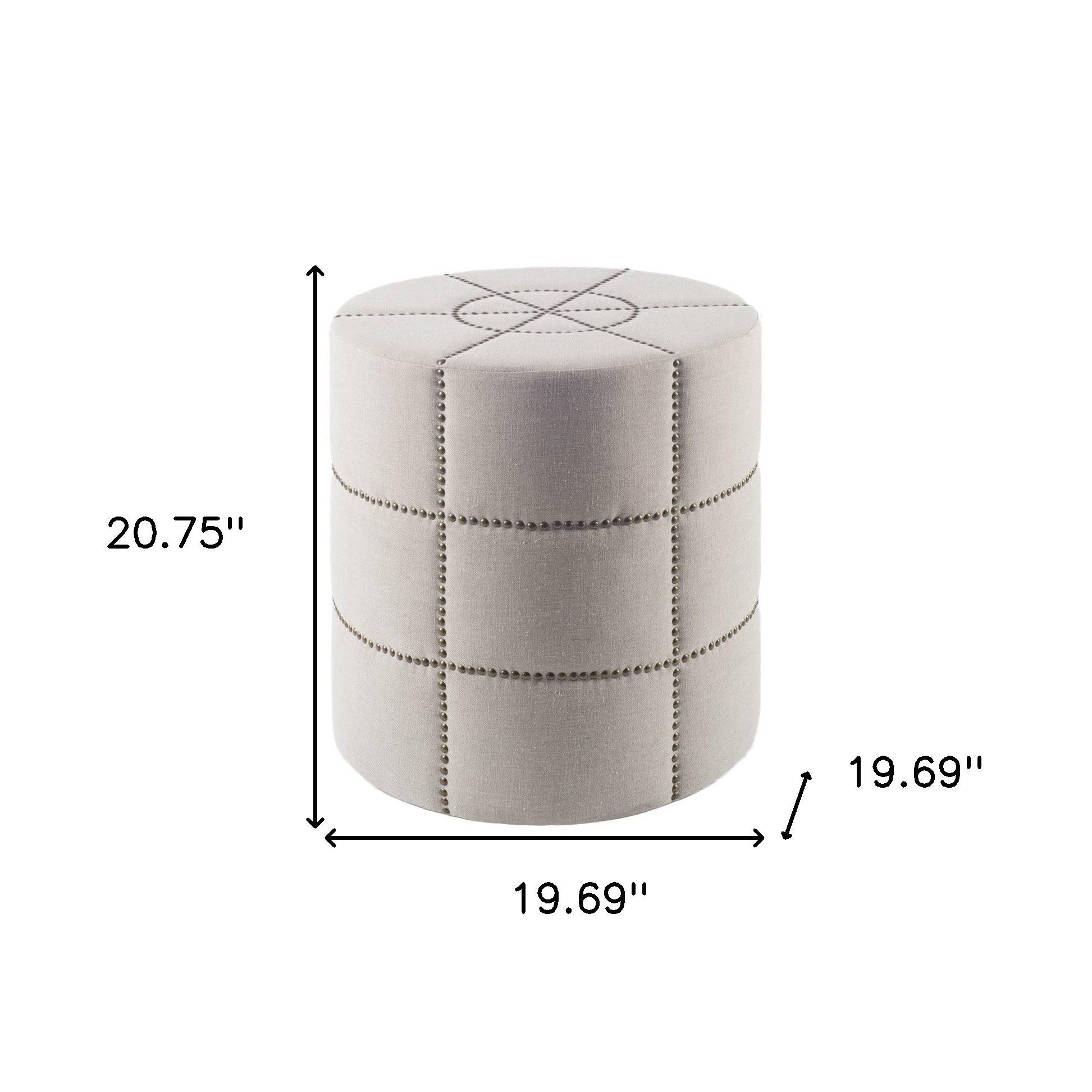 20" Cream Fabric Tufted Round Footstool - Living Room