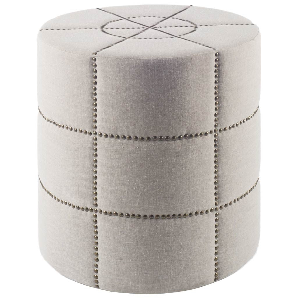 20" Cream Fabric Tufted Round Footstool - Living Room