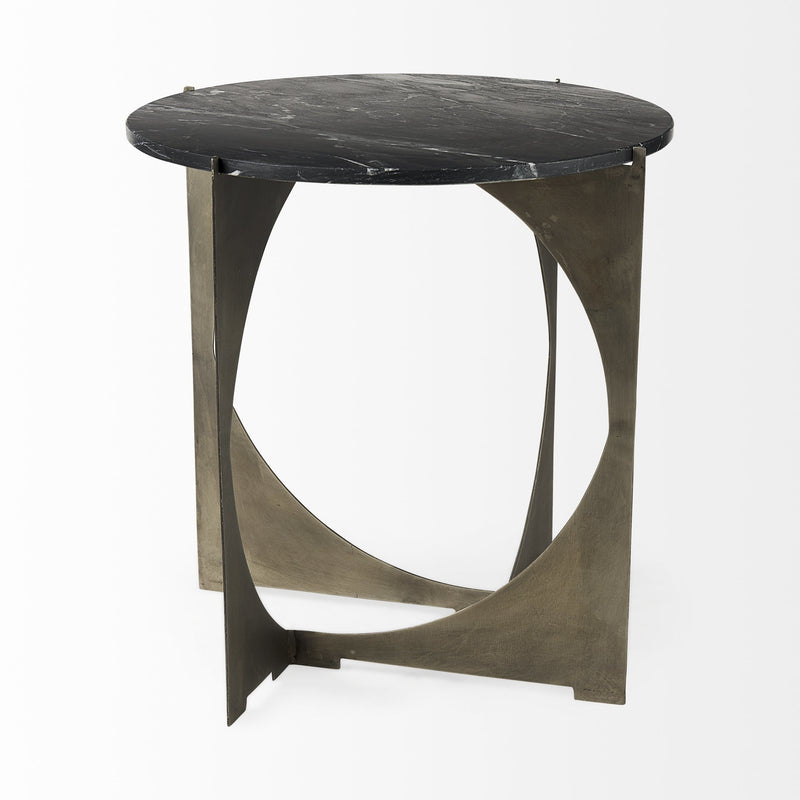 20" Black Marble Round End Table - Living Room