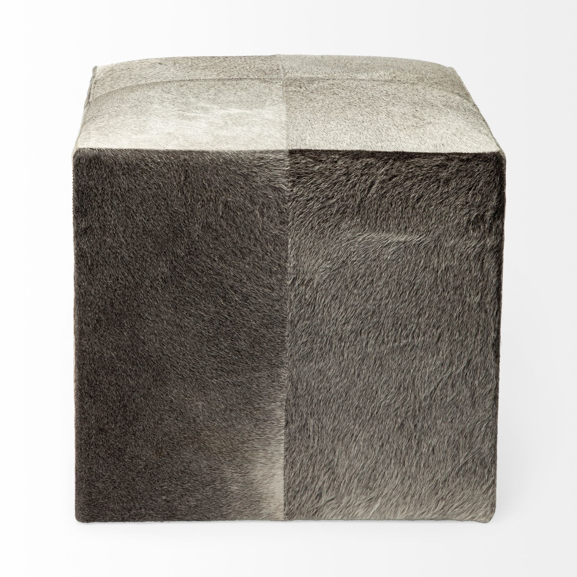 20" Gray Fabric and Wool Cube Ottoman - Living Room