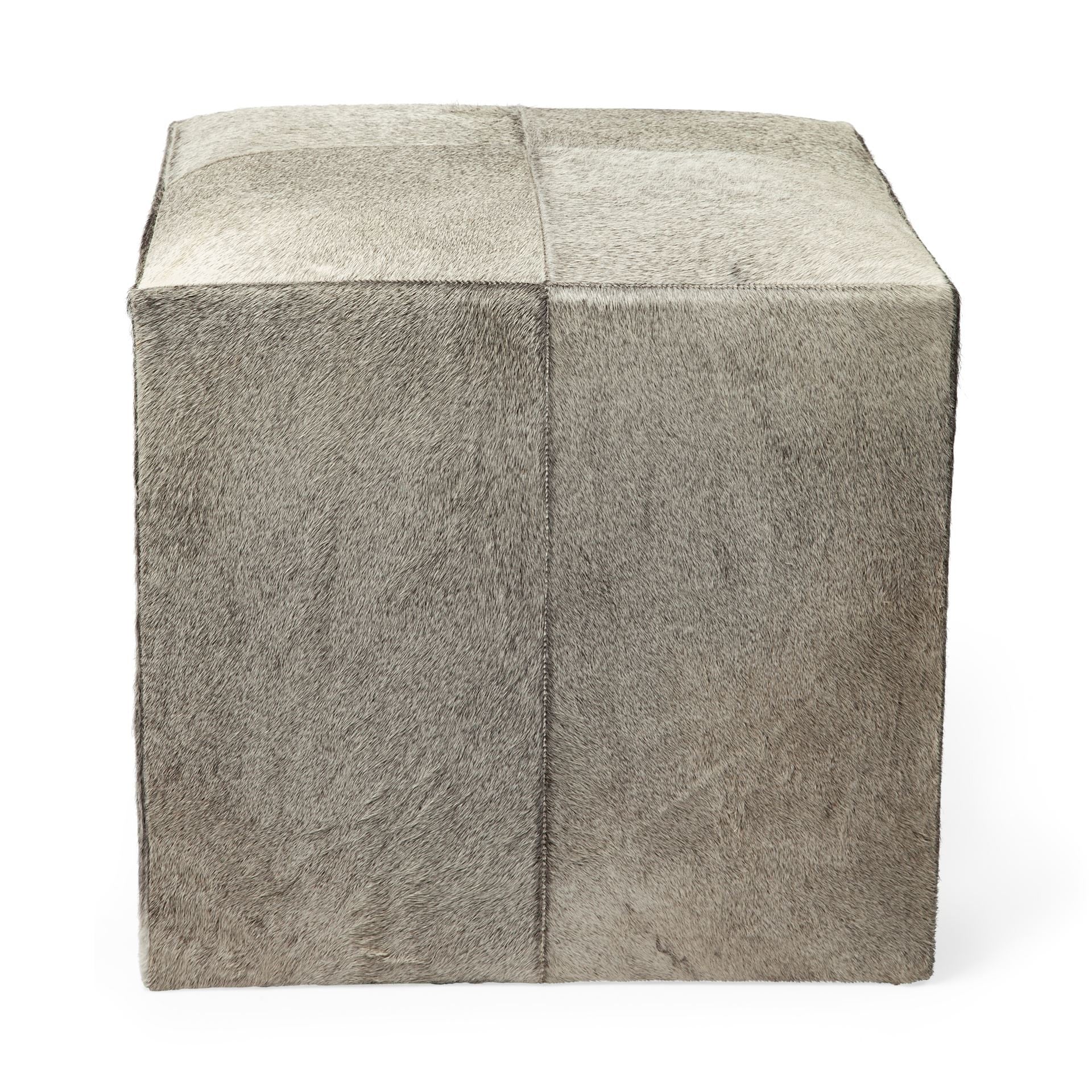 20" Gray Fabric and Wool Cube Ottoman - Living Room