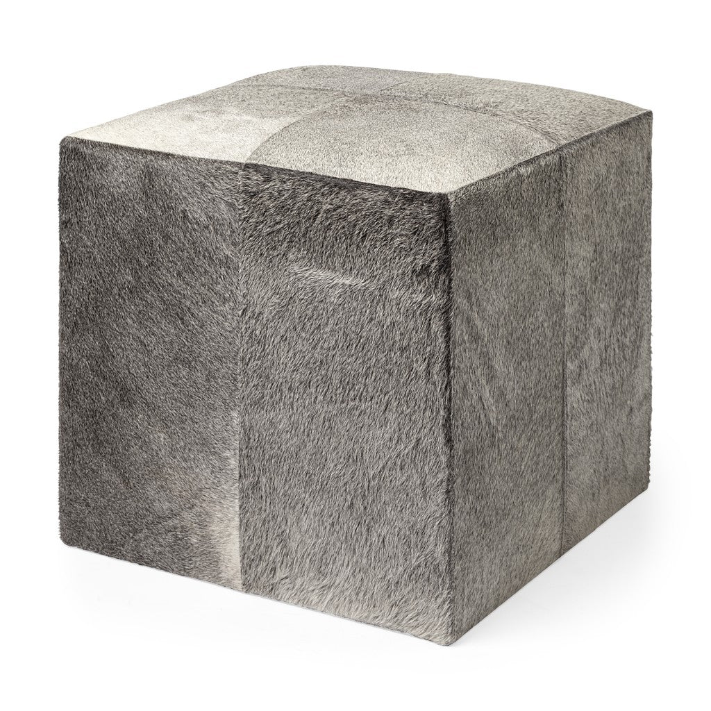 20" Gray Fabric and Wool Cube Ottoman - Living Room