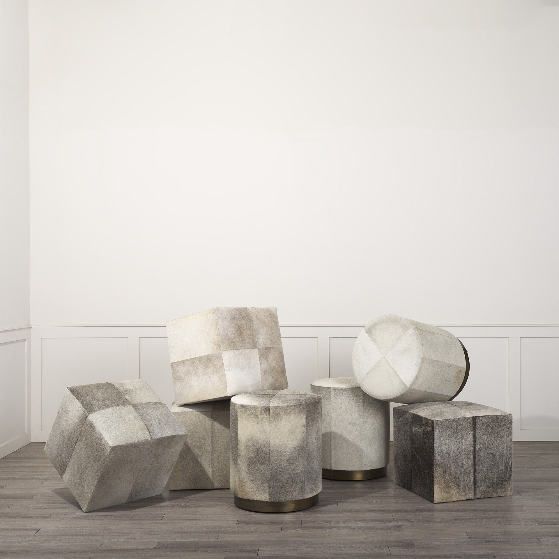 20" Gray Fabric and Wool Cube Ottoman - Living Room