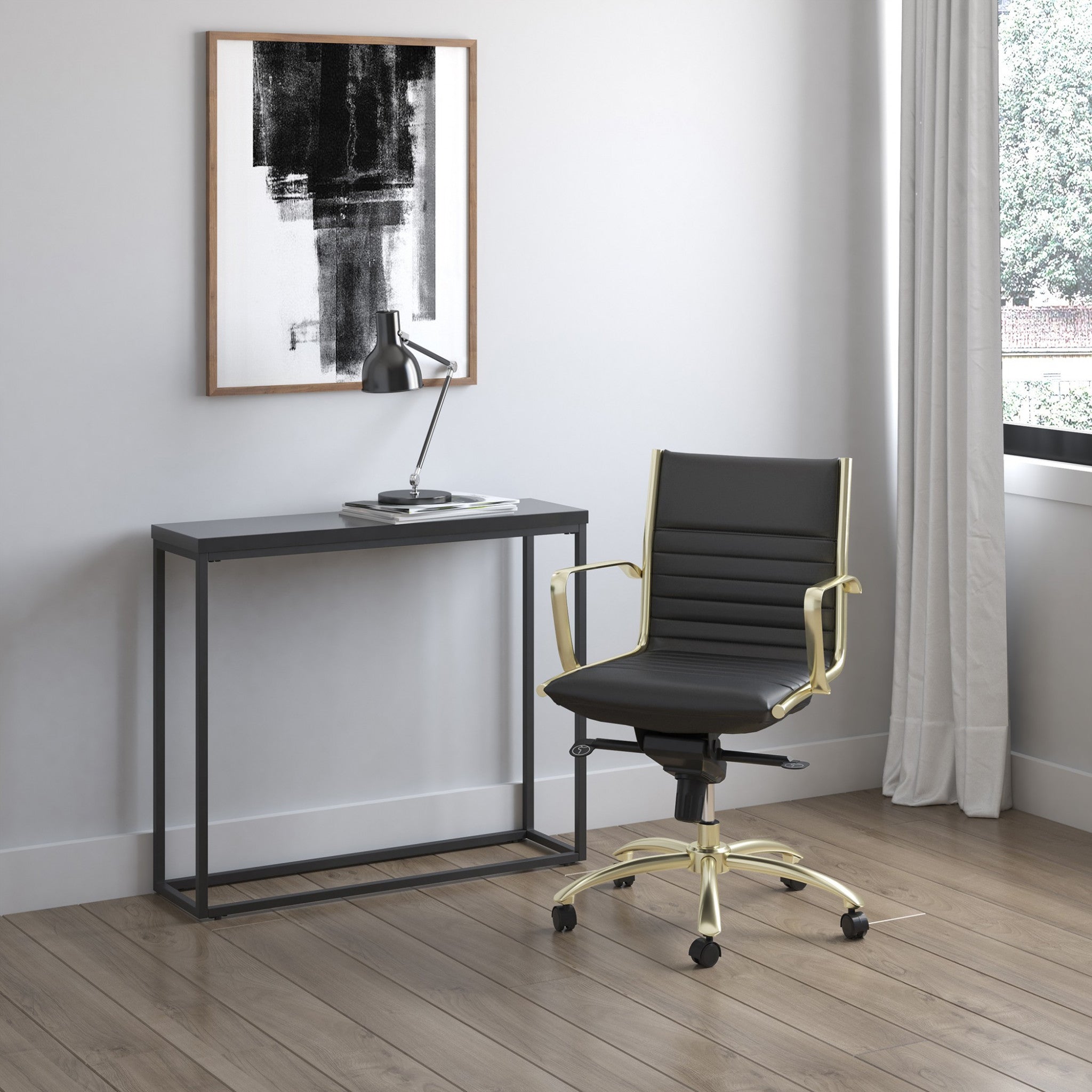 35" Black Wood and Steel Frame Console Table - Living Room