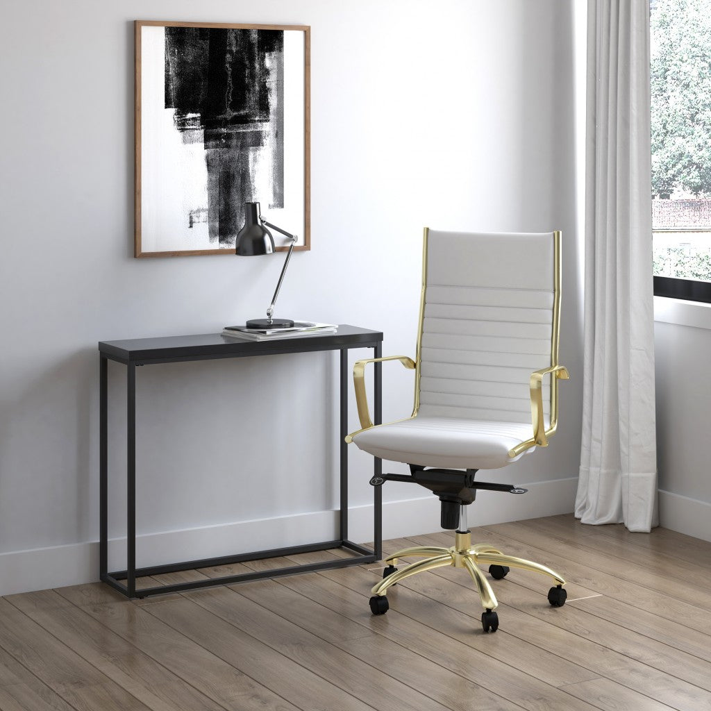 35" Black Wood and Steel Frame Console Table - Living Room